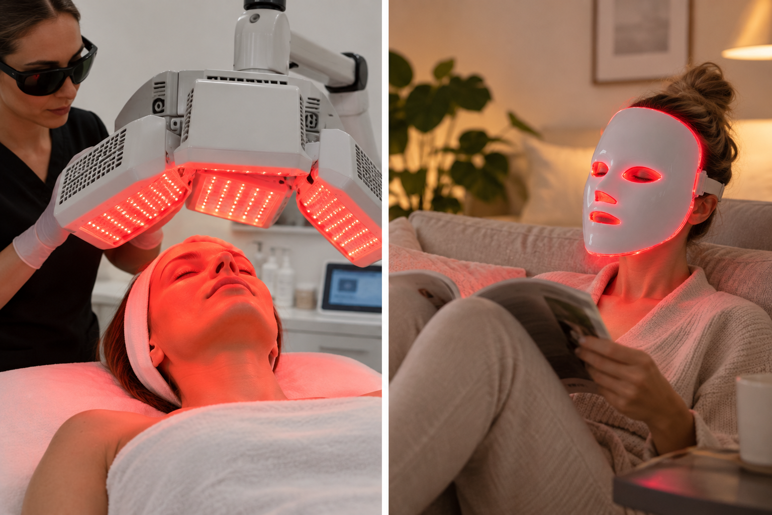 LED Mask vs In-Clinic Light Therapy
